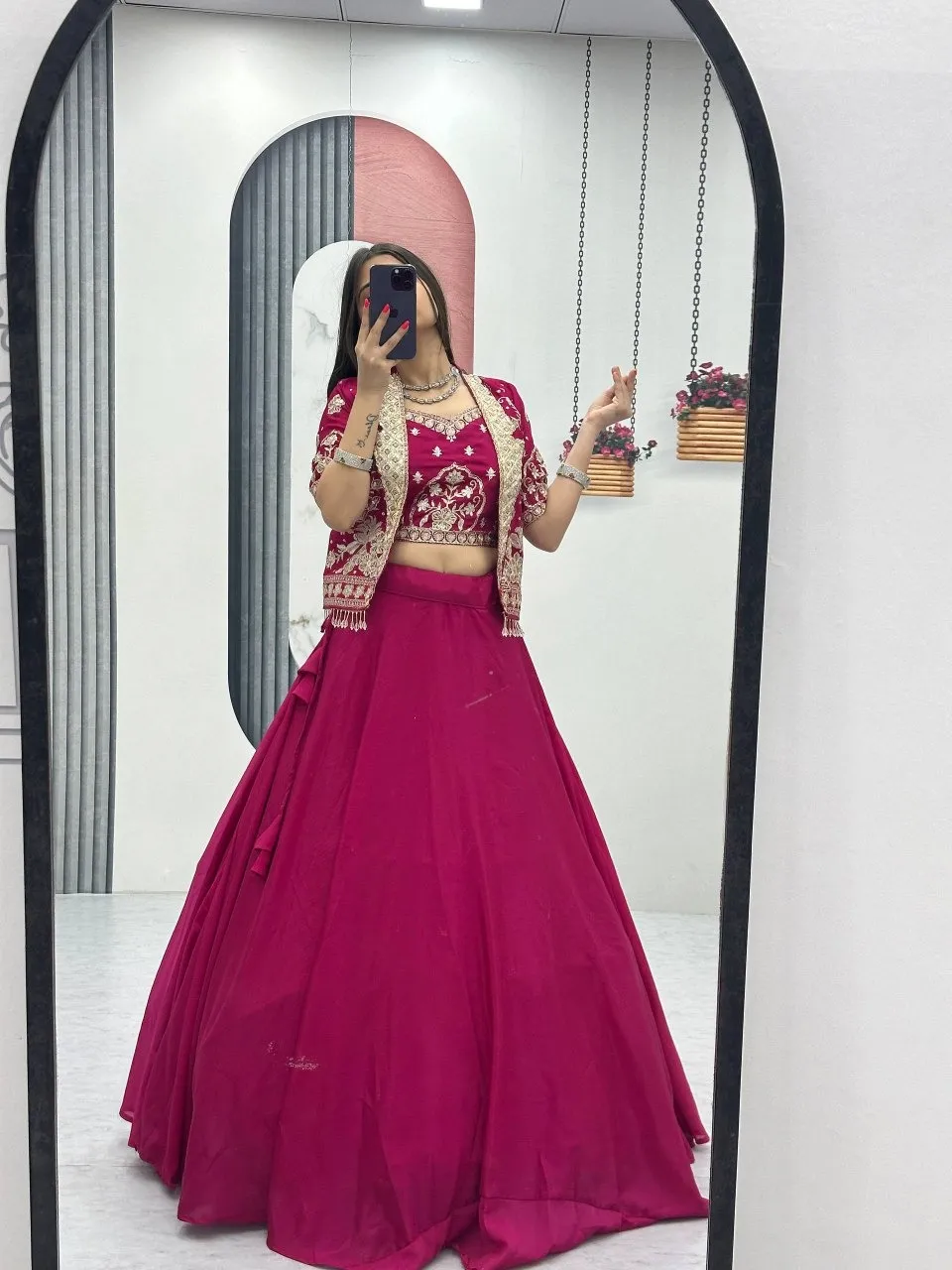 Rani Color Designer Lehenga Choli with Jacket Under 2500