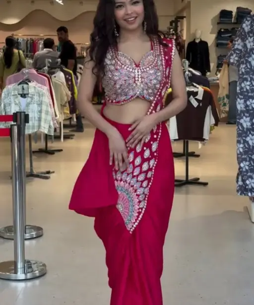 Red Peacock Readymade Pre Drape Saree