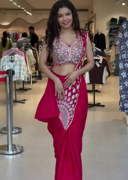 Red Peacock Readymade Pre Drape Saree