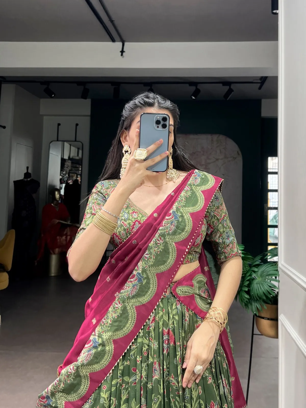 Silk Printed Lehenga Choli Green Color - Image 2