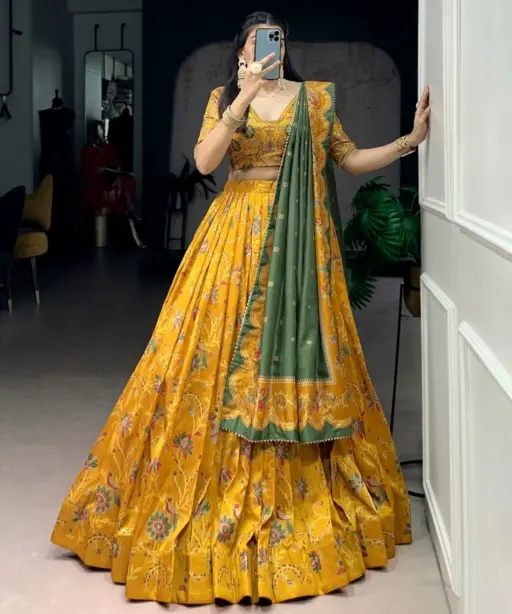 Silk Printed Lehenga Choli Mustard Color