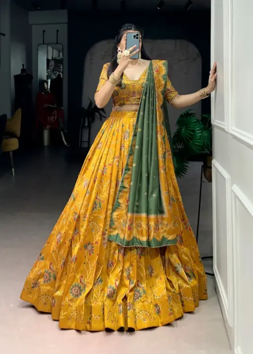 Silk Printed Lehenga Choli Mustard Color