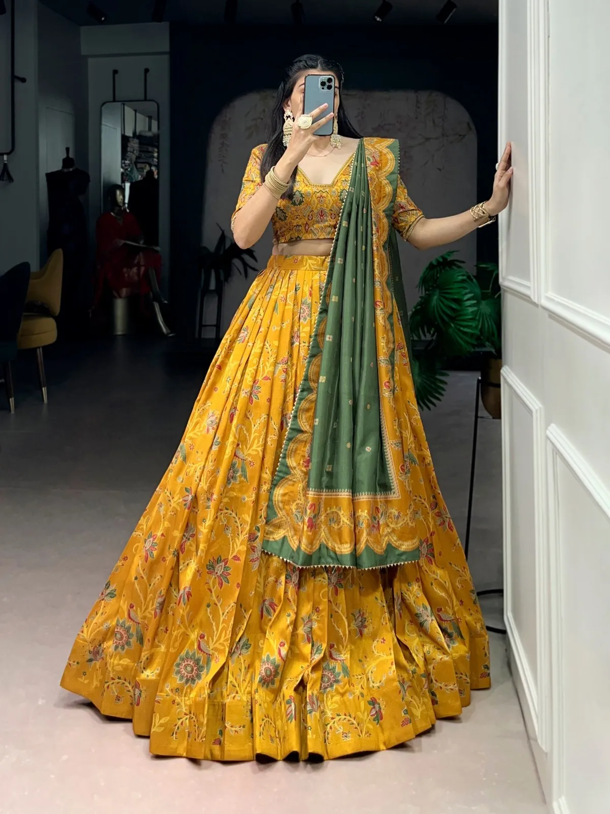 Silk Printed Lehenga Choli Mustard Color