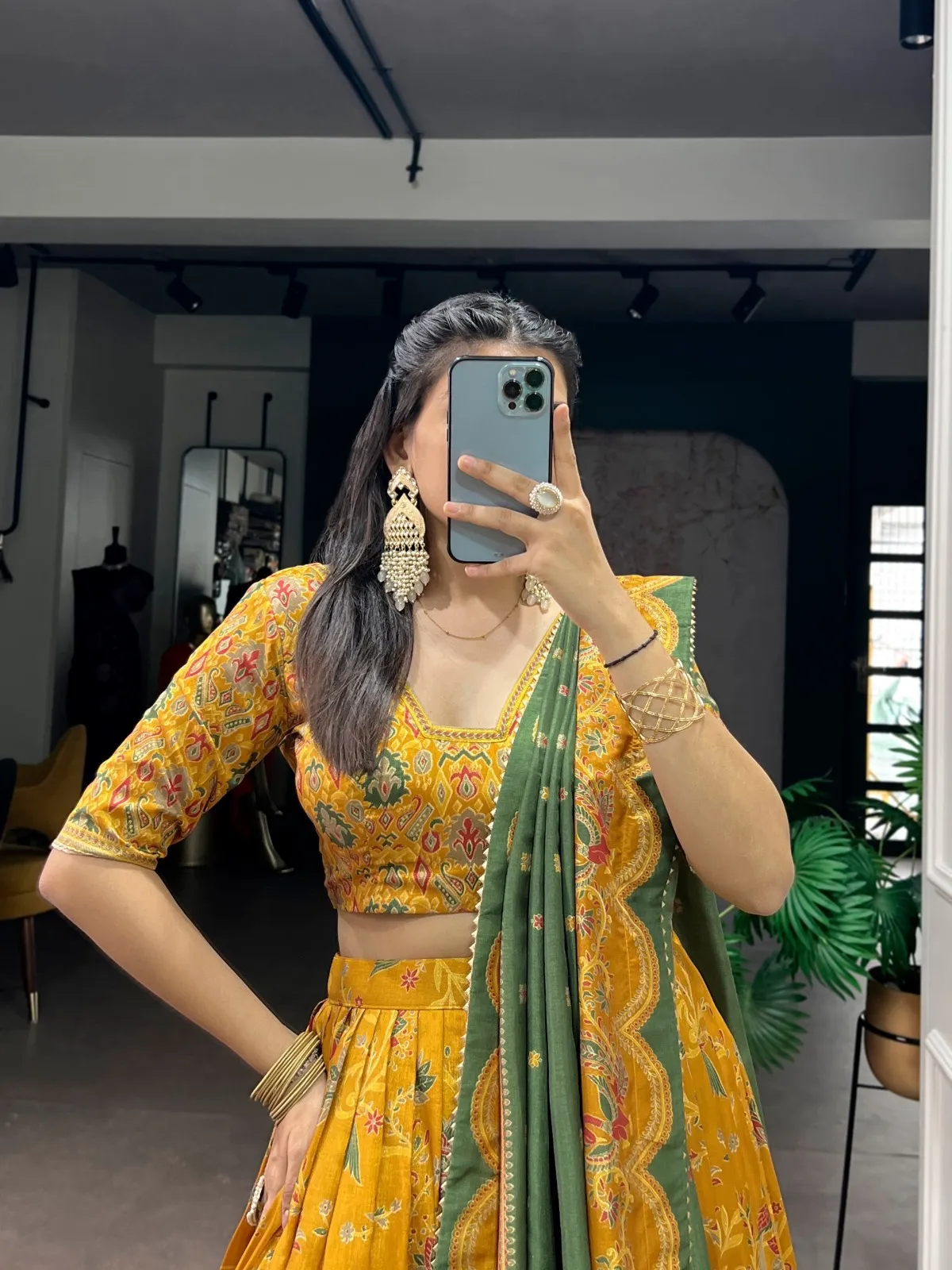 Silk Printed Lehenga Choli Mustard Color - Image 2