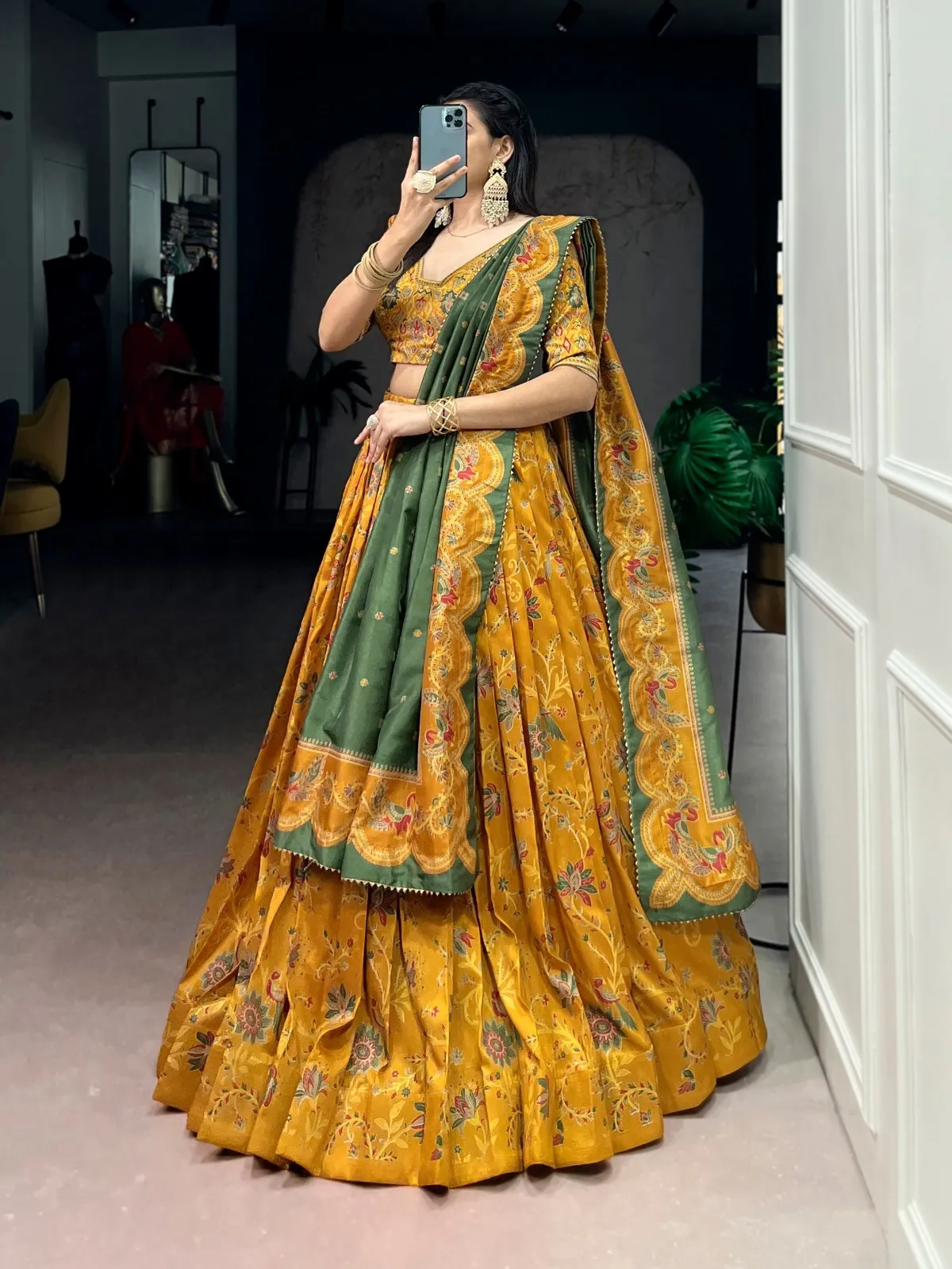 Silk Printed Lehenga Choli Mustard Color - Image 3