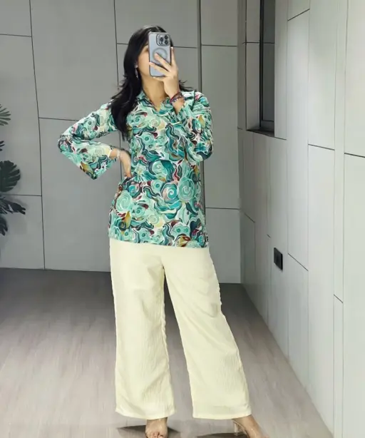 Summer Wear Printed Short Top with Plazzo