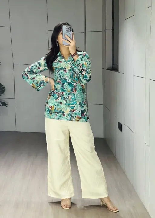 Summer Wear Printed Short Top with Plazzo