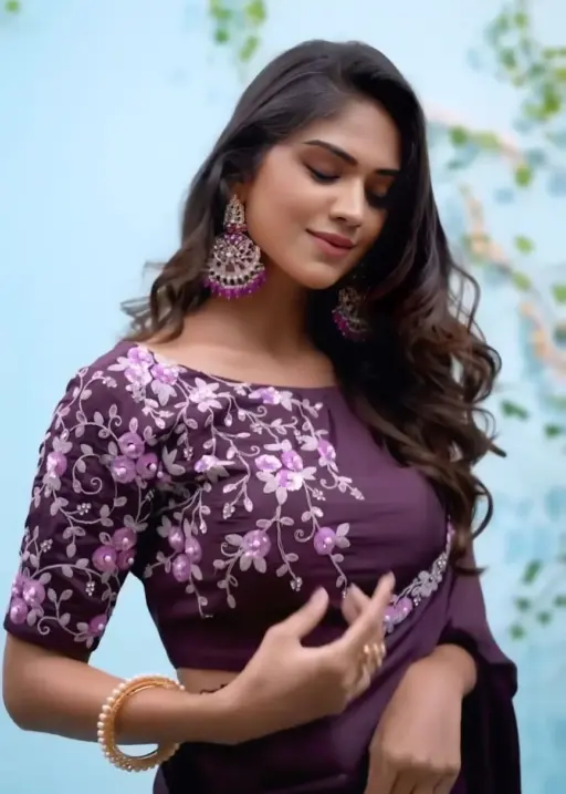 Wedding Wine Color Border Saree with Stitched blouse