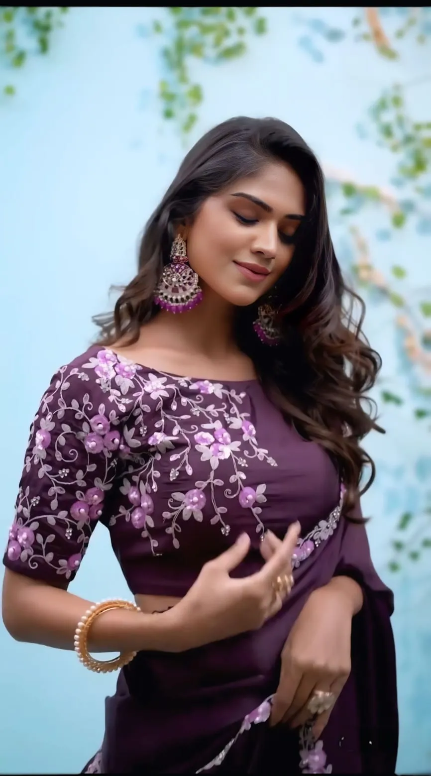 Wedding Wine Color Border Saree with Stitched blouse