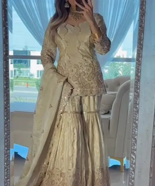 White Wedding Sharara Salwar Suit Readymade