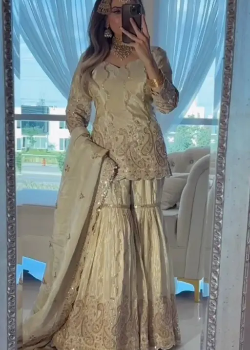 White Wedding Sharara Salwar Suit Readymade