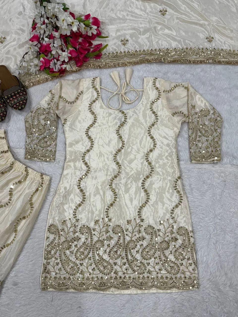 White Wedding Sharara Salwar Suit Readymade - Image 4