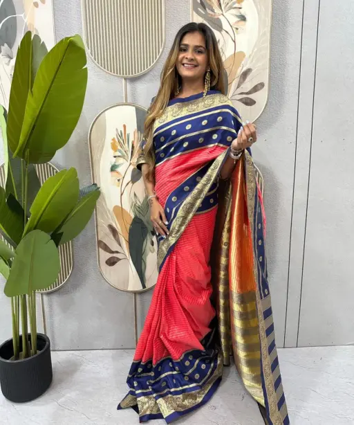 Zip and Go Saree for Wedding Blue Orange