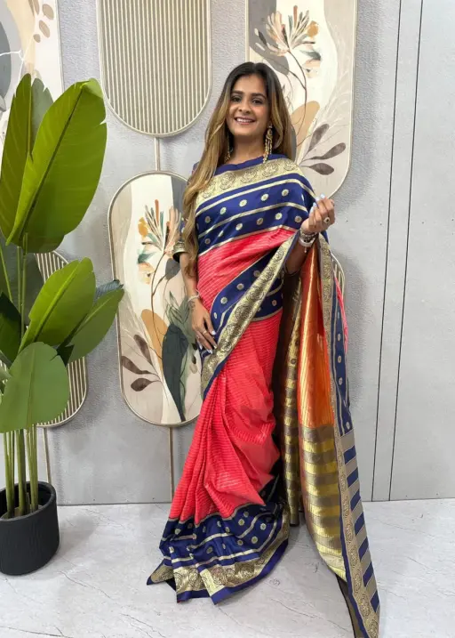 Zip and Go Saree for Wedding Blue Orange