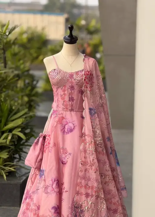 Baby Pink Printed Corset Lehenga Choli