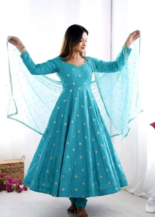 Sky Blue Embroidery Anarkali Suit for Girls