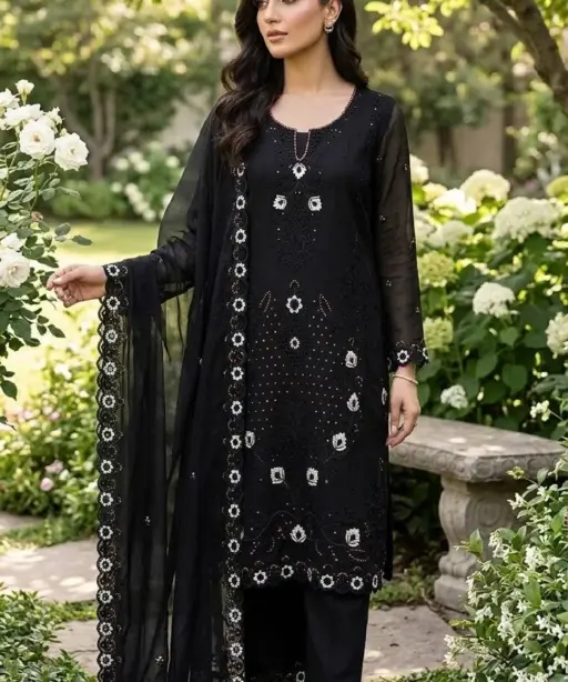 Black Cutwork Pakistani Dress for Wedding