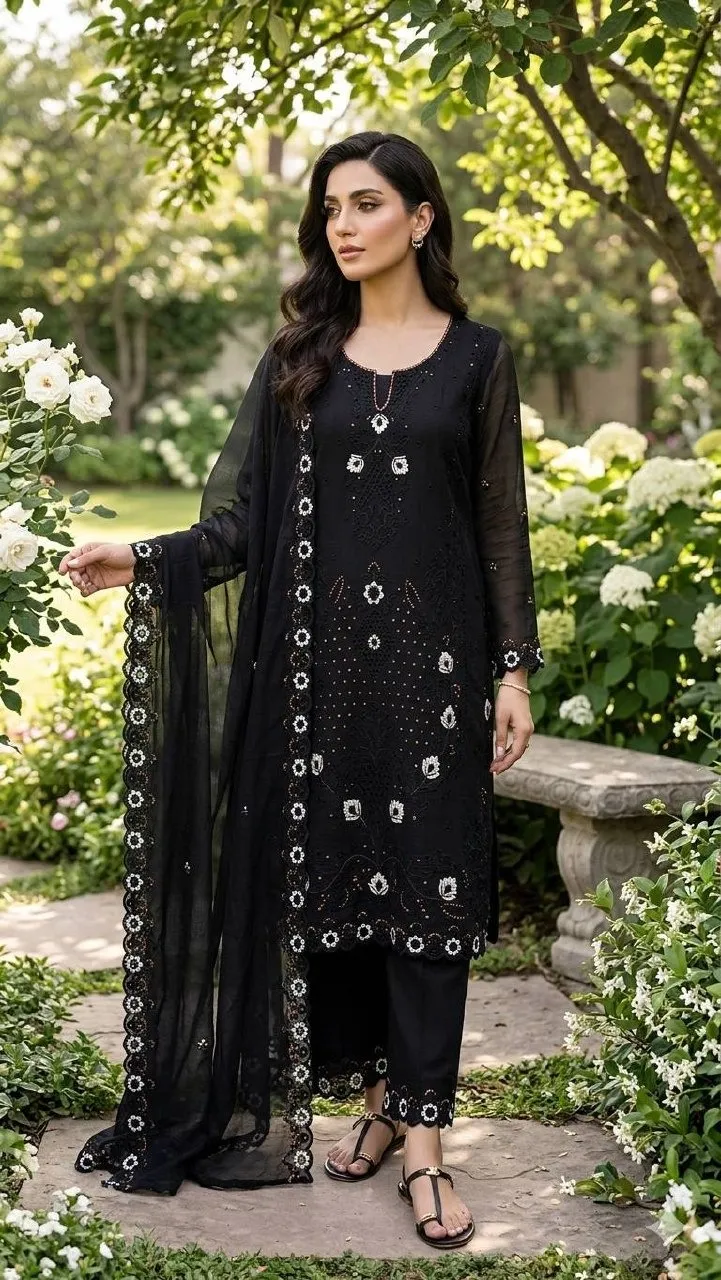 Black Cutwork Pakistani Dress for Wedding