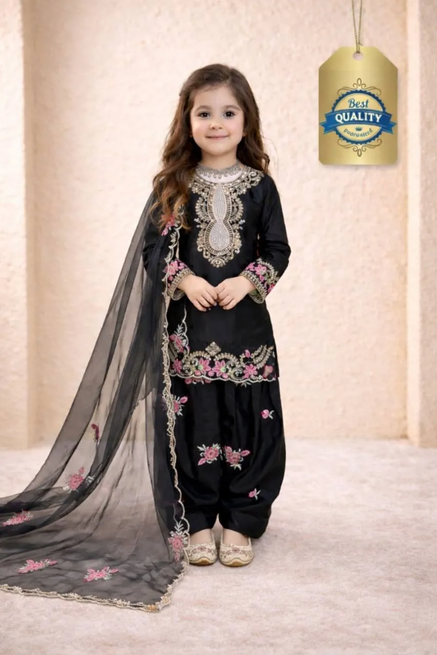 Black Embroidery small kids Salwar Suit for Wedding