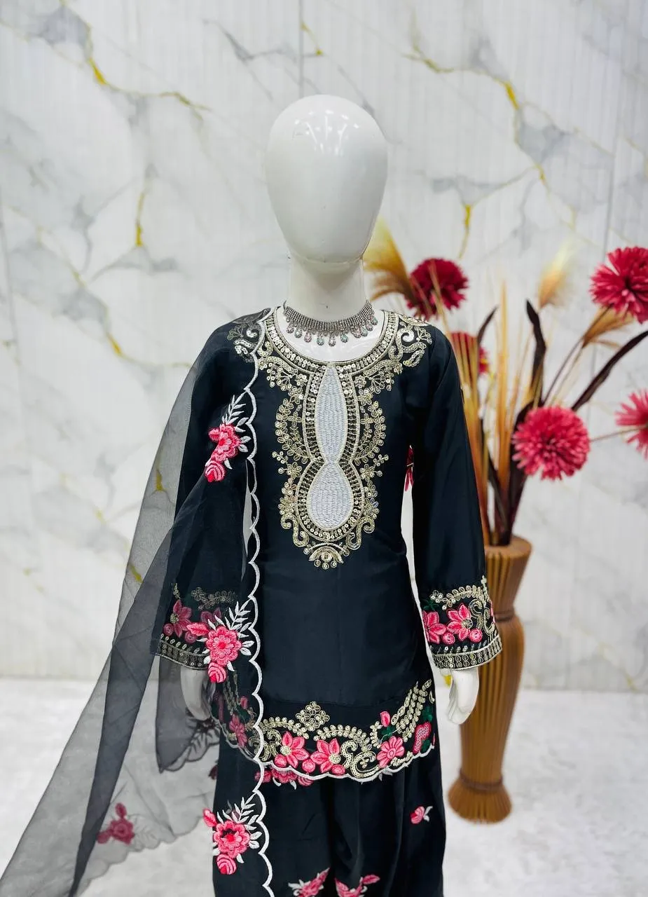 Black Embroidery small kids Salwar Suit for Wedding - Image 2