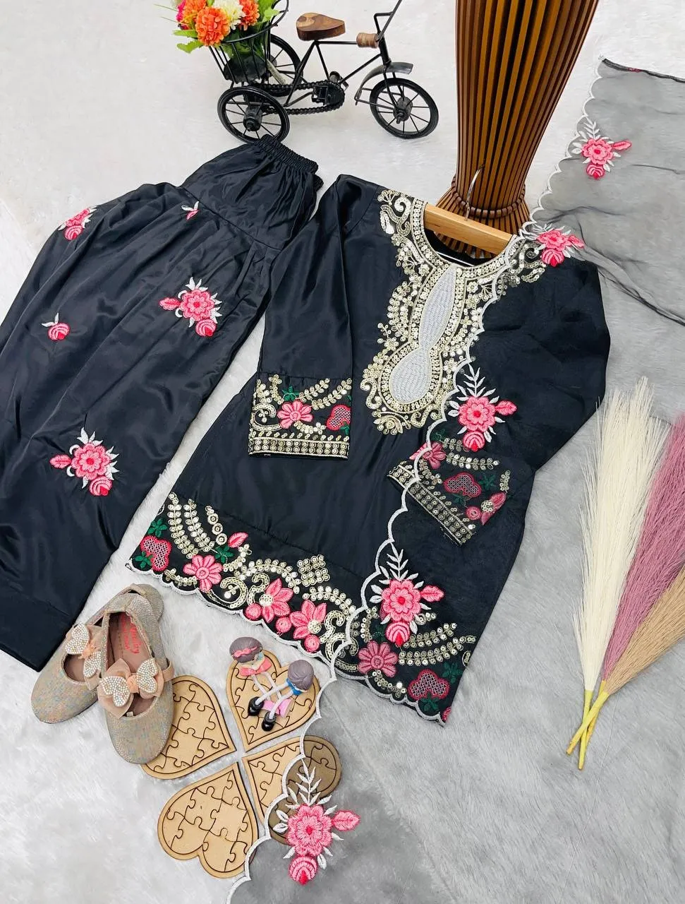 Black Embroidery small kids Salwar Suit for Wedding - Image 3