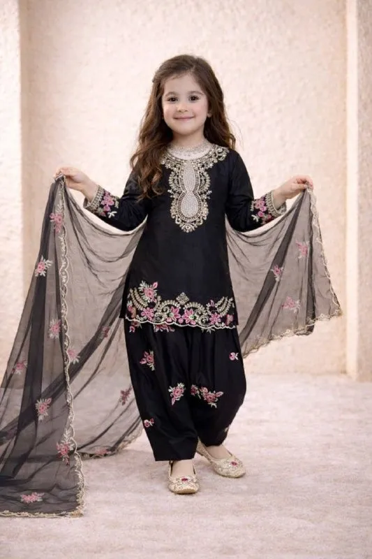 Black Embroidery small kids Salwar Suit for Wedding - Image 4