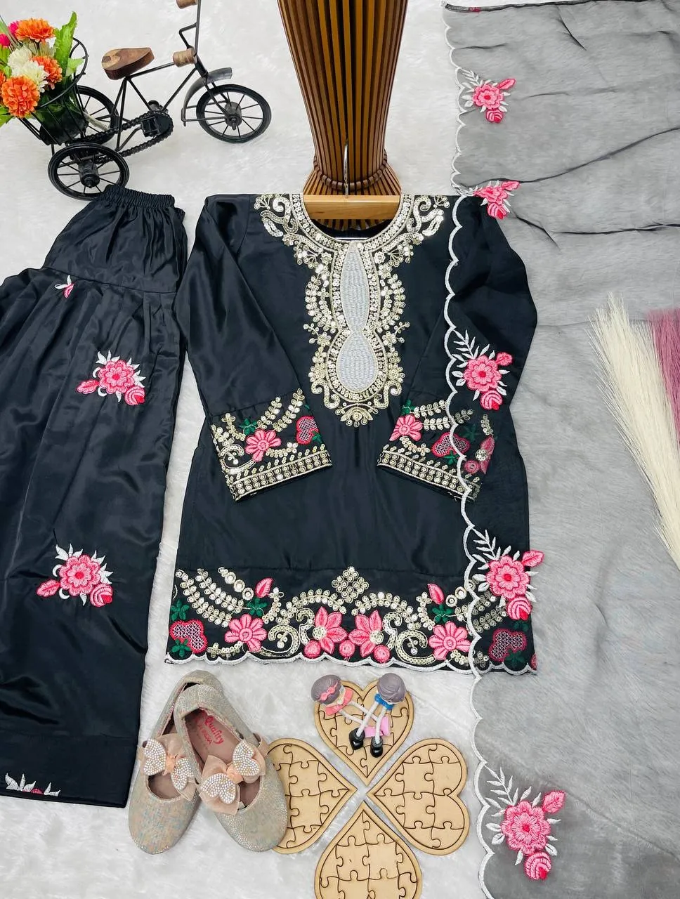 Black Embroidery small kids Salwar Suit for Wedding - Image 5