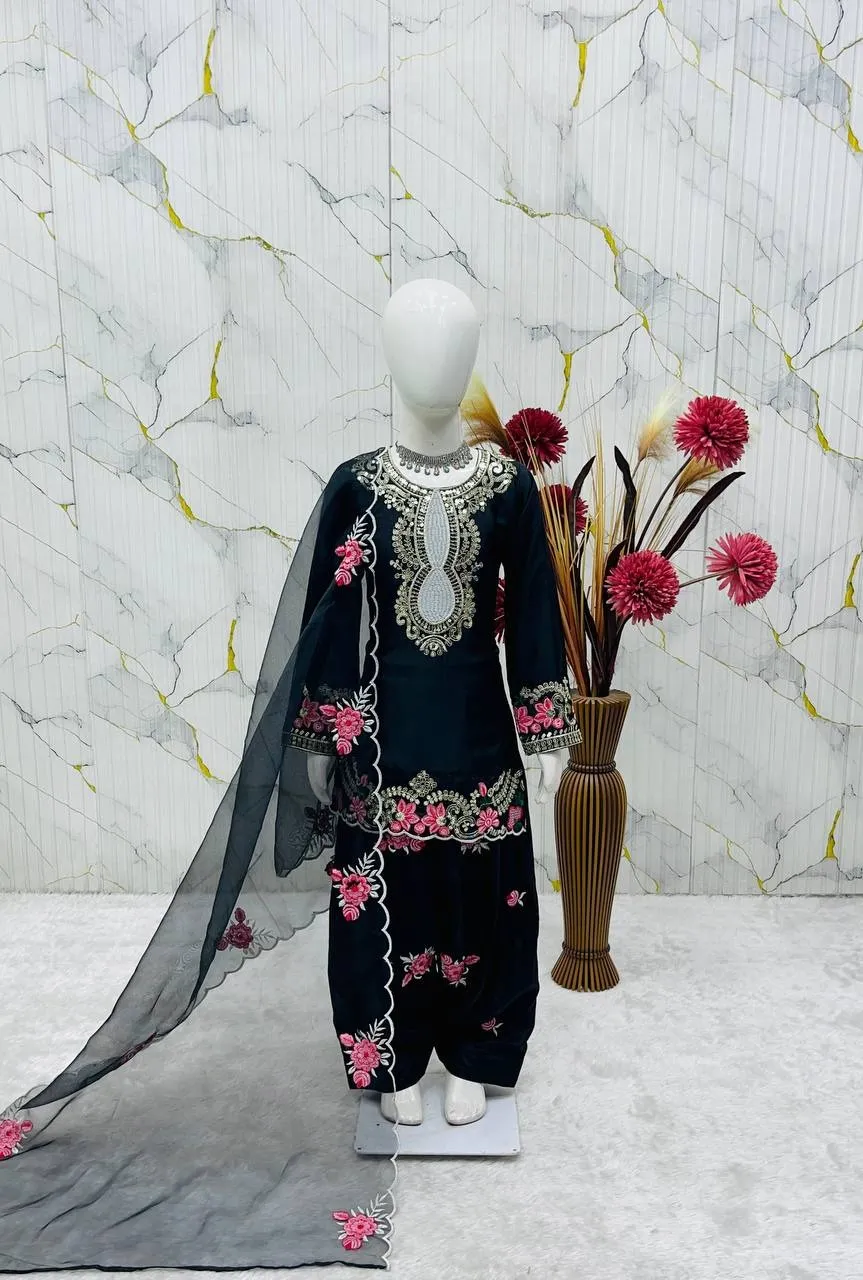 Black Embroidery small kids Salwar Suit for Wedding - Image 6