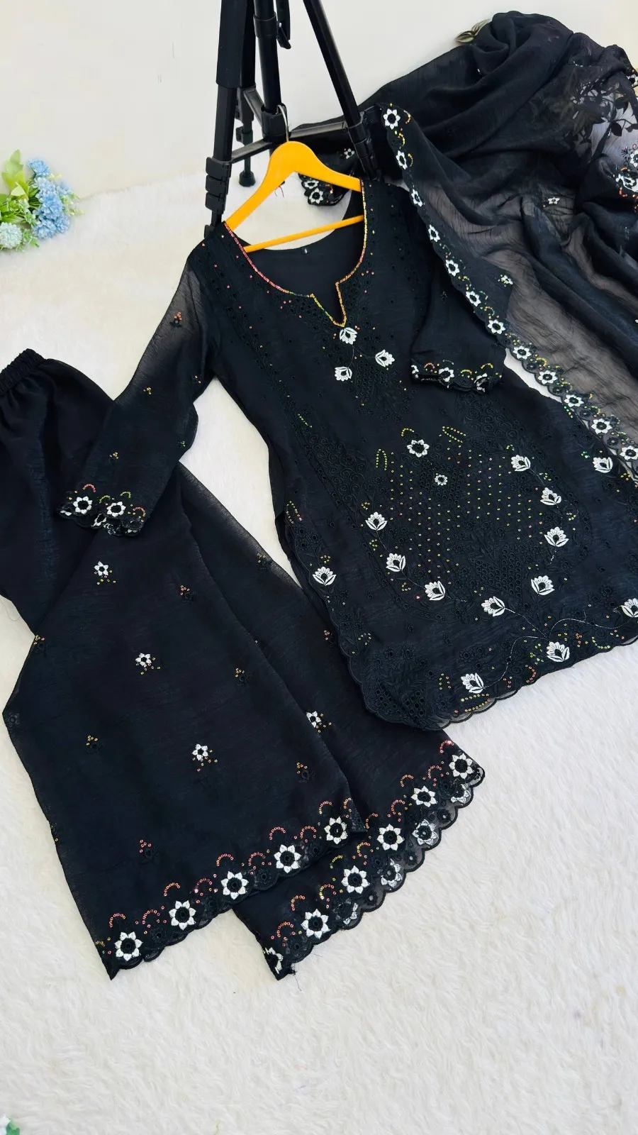 Black Cutwork Pakistani Dress for Wedding - Image 2