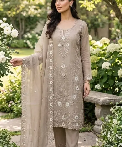 Chiku Cutwork Pakistani Dress for Wedding