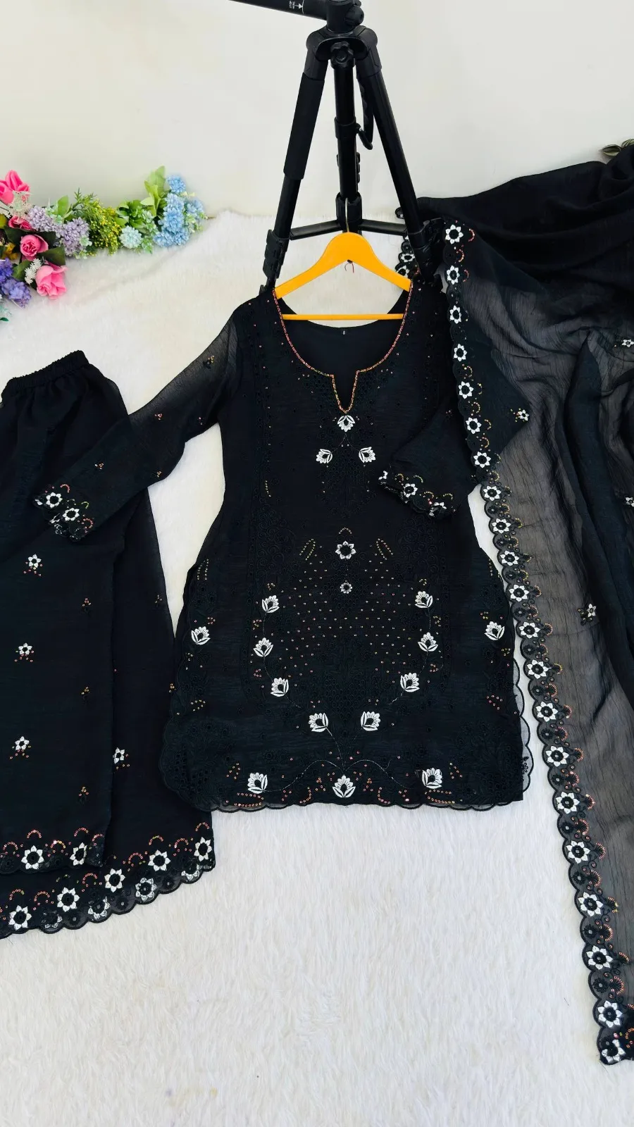 Black Cutwork Pakistani Dress for Wedding - Image 3