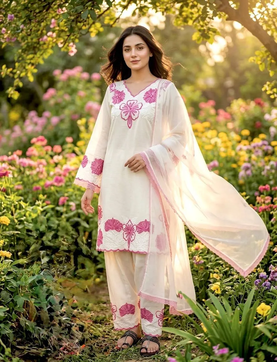 Creme Pakistan Farsi Salwar Suit for Weddings - Image 2