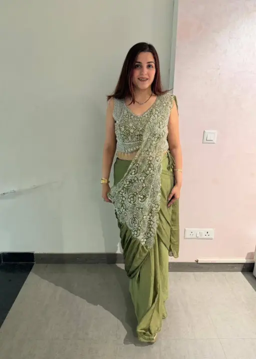 Lime Green 1 min saree for Wedding