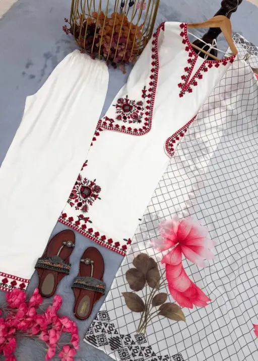 Hania Amir inspired white palazzo salwar suit satin rayon embroidery with printed dupatta elegant women ethnic wear India