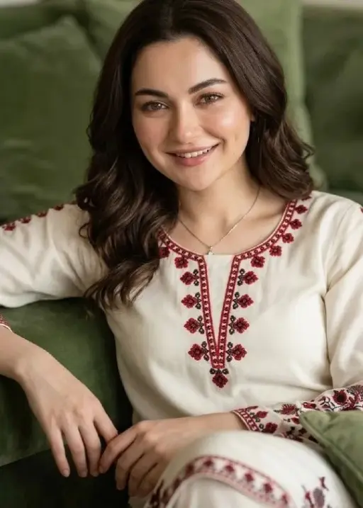 Hania Amir inspired white palazzo salwar suit satin rayon embroidery with printed dupatta elegant women ethnic wear India