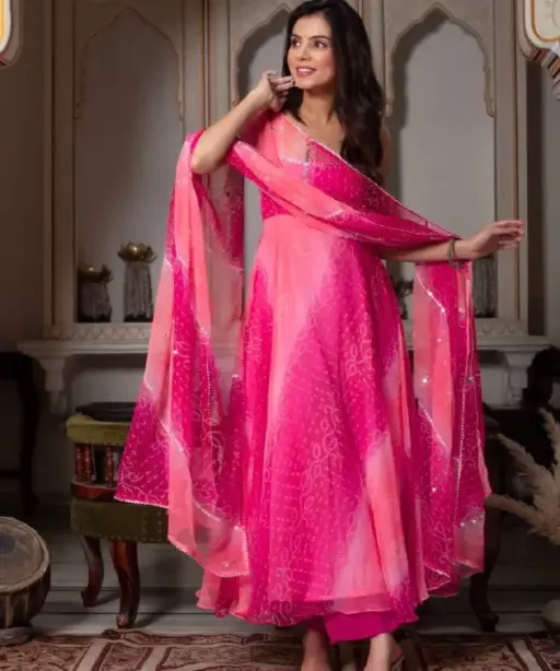 Leheriya Printed Big Flair Gown