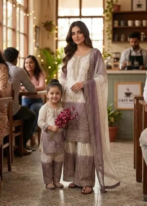 Mother Daughter Embroidery Salwar Suit matching combo dress georgette embroidery diamond work outfit for wedding and festive wear India