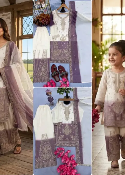 Mother Daughter Embroidery Salwar Suit matching combo dress georgette embroidery diamond work outfit for wedding and festive wear India