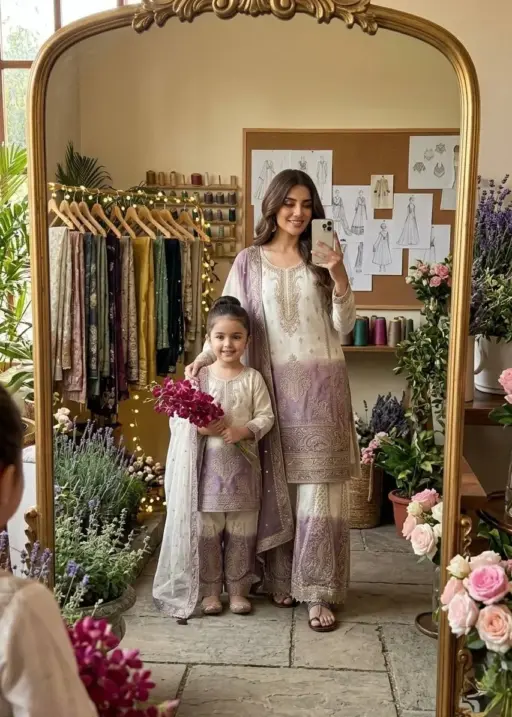 Mother Daughter Embroidery Salwar Suit matching combo dress georgette embroidery diamond work outfit for wedding and festive wear India