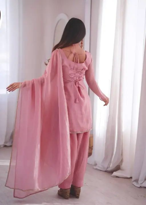 Baby Pink Readymade Straight Salwar Suit
