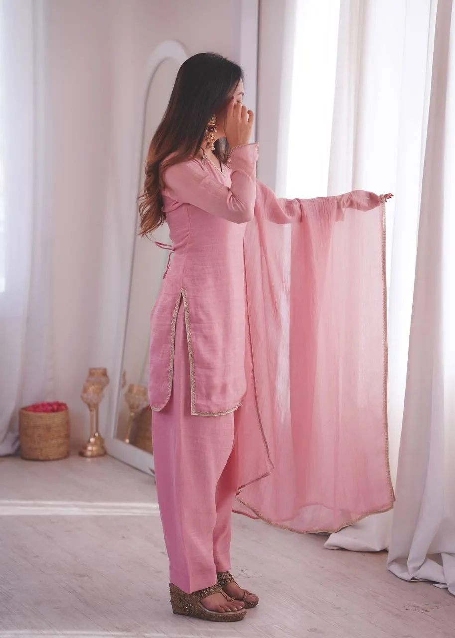 Baby Pink Readymade Straight Salwar Suit