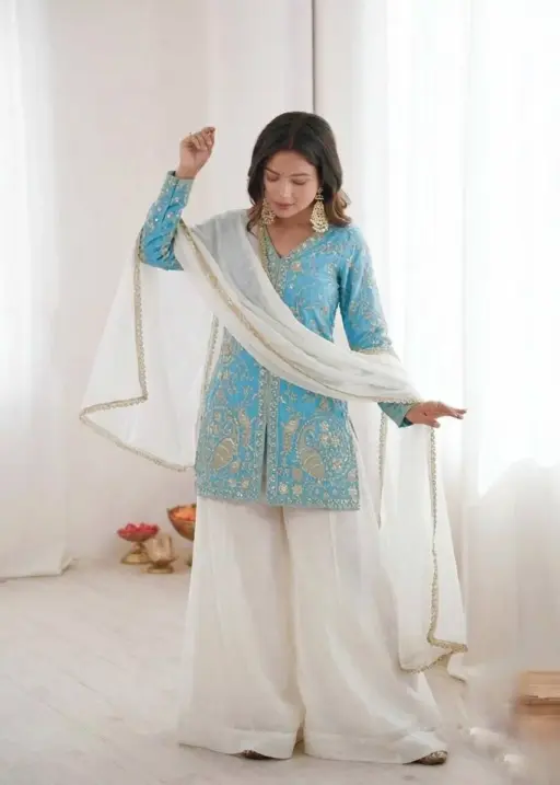 Peacock Embroidery Plazzo Salwar Suit for Wedding