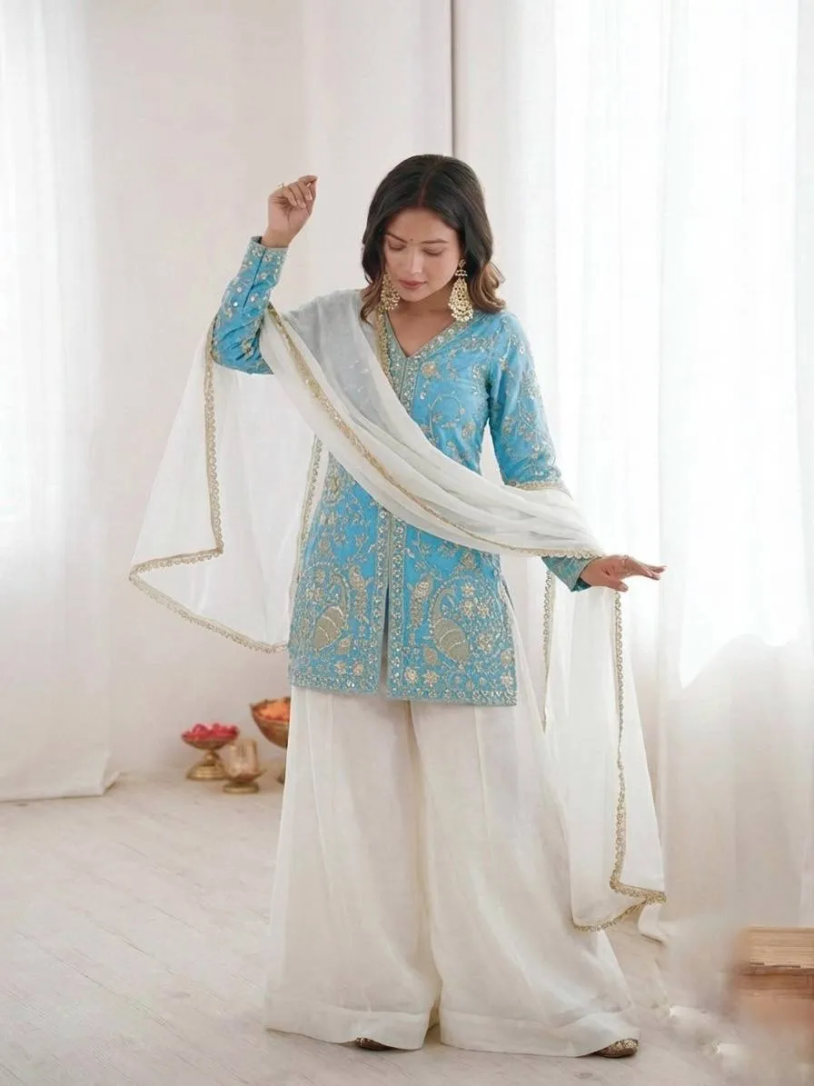 Peacock Embroidery Plazzo Salwar Suit for Wedding