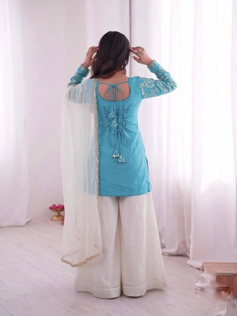 Peacock Embroidery Plazzo Salwar Suit for Wedding - Image 3