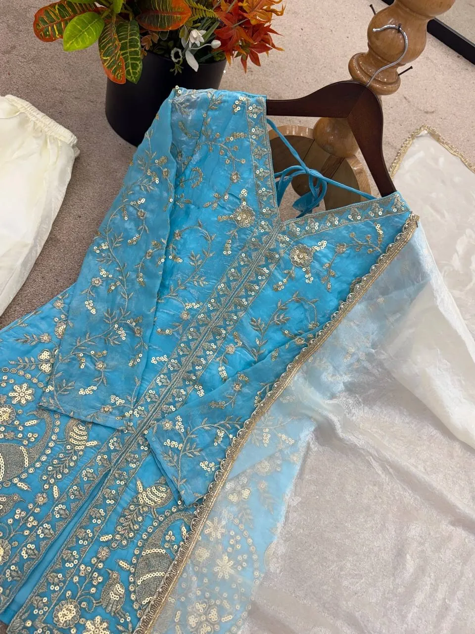 Peacock Embroidery Plazzo Salwar Suit for Wedding - Image 4