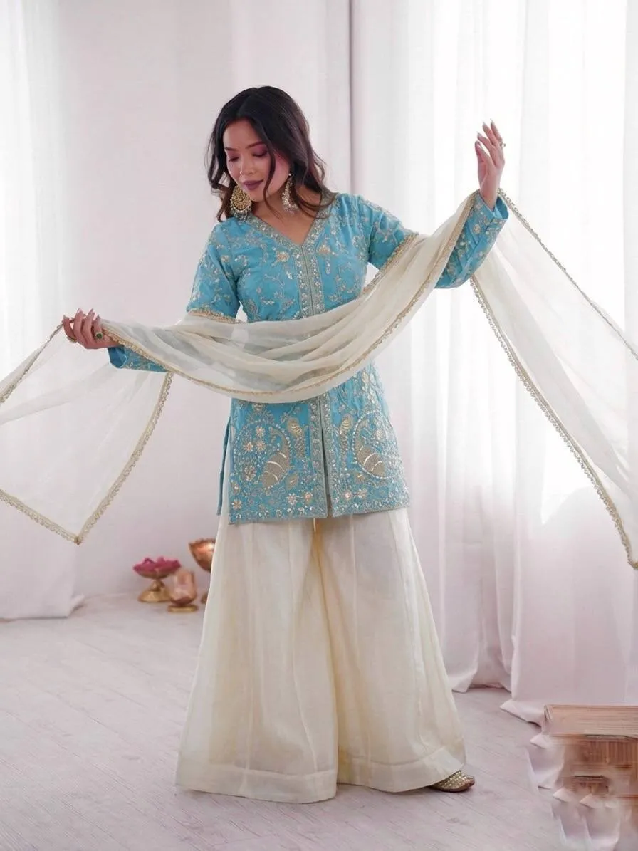 Peacock Embroidery Plazzo Salwar Suit for Wedding - Image 5