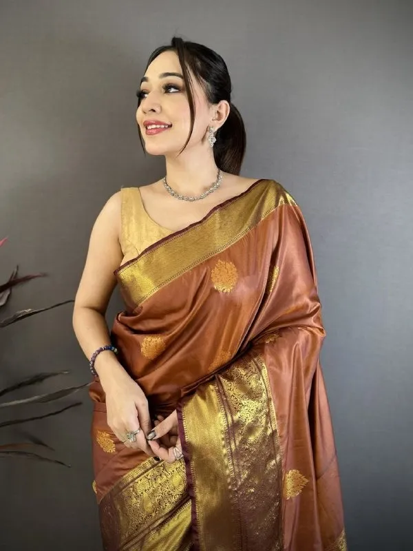 Rust Color Soft Silk Saree