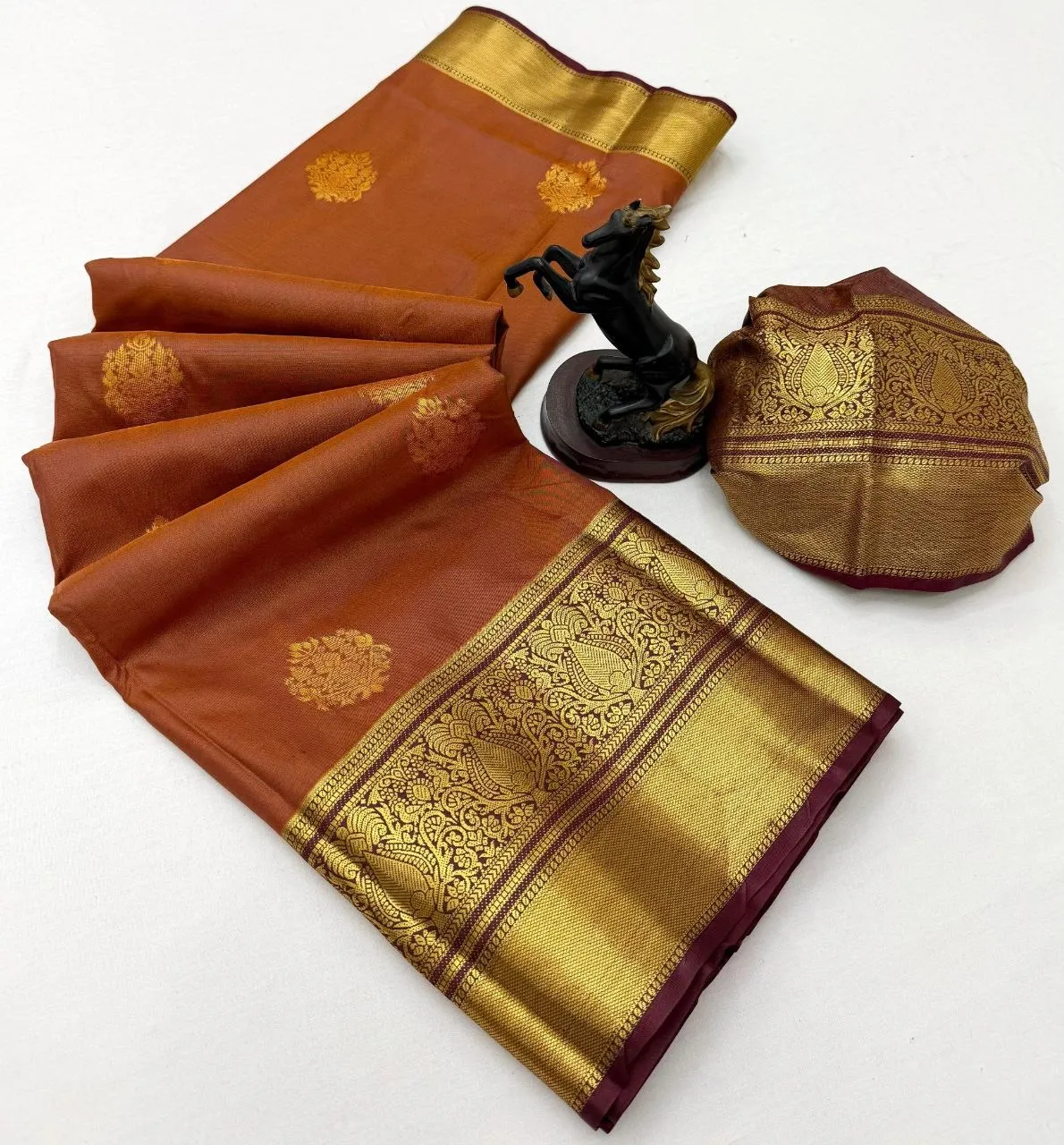 Rust Color Soft Silk Saree - Image 2
