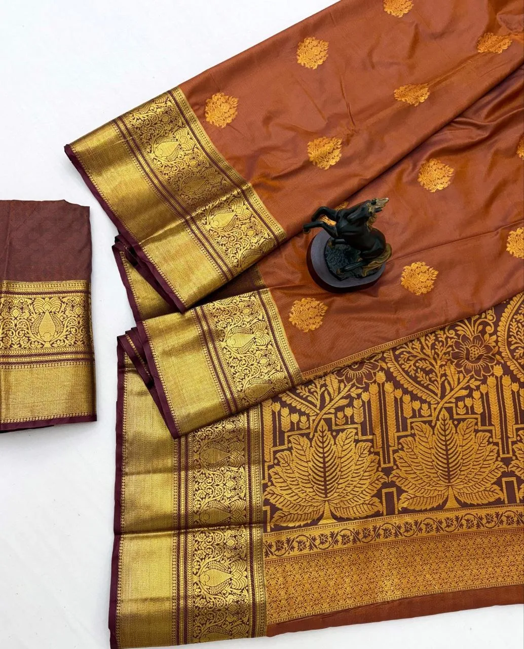 Rust Color Soft Silk Saree - Image 3