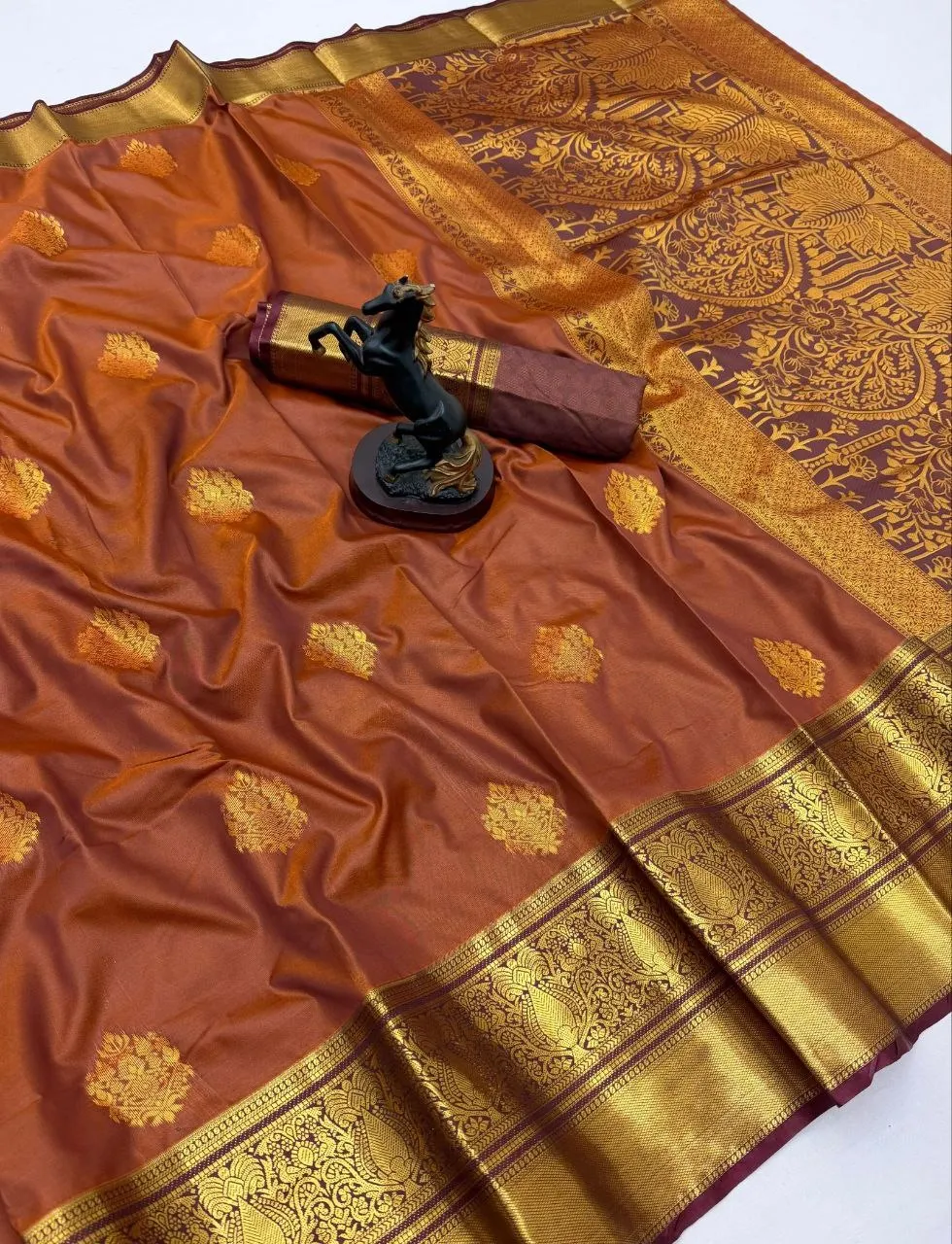 Rust Color Soft Silk Saree - Image 4
